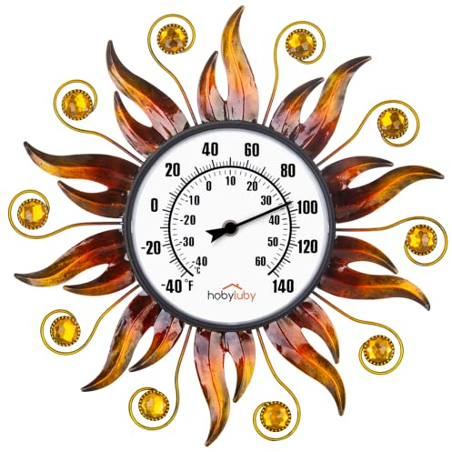 HOBYLUBY 13 Indoor Outdoor Thermometer, Sun Wall Mounted Thermometer Decorative for Patio, Living Room, Garden Greenhouse, Wine Cellar, No Batteries Required
