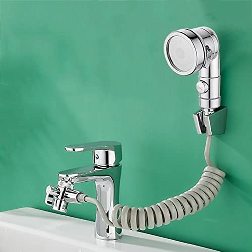 BiaoTeng doccia per lavandino bagno doccetta per doccia quadrata temperatura kit accessori lavandino Tubo staccabile per lavello per capelli,cromo