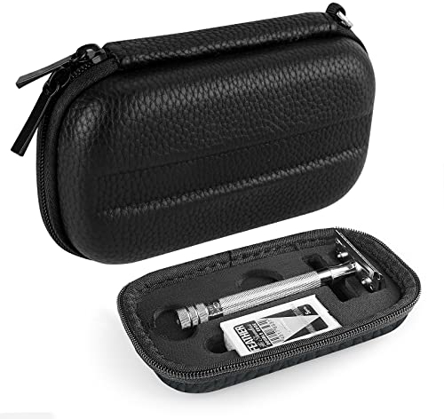 Linkidea Hartschalen-Reiseetui, kompatibel mit Vikings, Merkur, Shaving Revolution, doppelseitiger Rasierhobel, Aufbewahrungsbox, Organizer für Rasierhobel und Rasieraufsätze (Lychee Veganes Leder)
