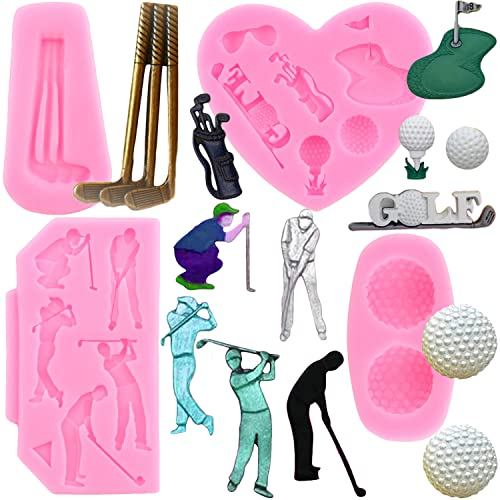 Zixiang Golf Silicone Mold Golf Balls Fondant Mold Golf Club Mold For Cake Decorating Cupcake Topper Polymer Clay Candy Chocolate Gum Paste Set Of 4