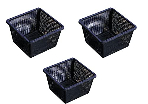 Pond H2O Square Koi Pond Plastic Mesh Plant Basket 13 Inch (34cm), for Large Aquatic Pond Plants, Plastic Water Garden Plant Pots for Aquaponics, Hydroponics Slotted Mesh, Value Pack of Three (3)