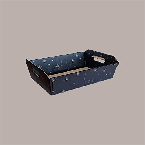 Lucgel, Cesto Vassoio Rettangolare, Carta Nera con Stelle Oro, per Strenne e Regali, 400x300x120mm, 10 Pezzi