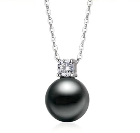 Aleasha Perlenkette Damen Silber 925 Schwarze Perlen Zirkonia Halskette Anhänger Schmuck Geschenke
