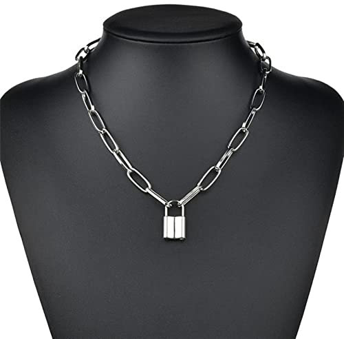 WEITING Stainless Steel Double layer Lock Chain necklace Heart punk link chain padlock pendant necklace women fashion gothic jewelry-silver