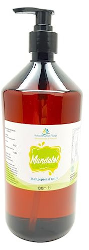 Mandelöl 1000 ml süß, kaltgepresst 100% rein Massageöl, Babyöl Gesicht, Körper, Haar, Bart, Nägel, Muskelentspannung