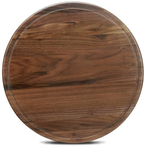 MAGIGO Planche à découper ronde en bois de noyer de 35,6 cm pour cuisine | Planche à découper en bois avec rainures pour jus
