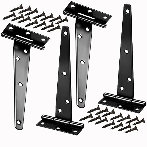 KOVNISE 4 Pack 15.2 cm T-Strap Heavy Duty Schuppen Türscharniere Tor Strap Scharniere Schwarz Tee Hinge Wrought Hardware für Holz Schuppen Scheune Tür Zaun Tor Swing Hof Tür