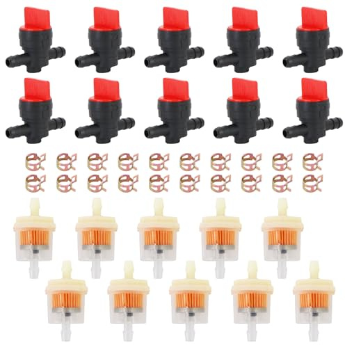 Dokili Motorrad Gas Kraftstofffilter kit, 10 x Universal Benzinhahn 6mm, 10x Benzinfilter, 20x Klemmen, Rasenmäher-Zubehör Für 1/4 Kraftstoffleitung,für 698183 494768