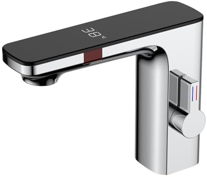 WRJAHCG Universeller Einhebelmischer Badarmatur Mit LED Digitalanzeige,Über Der Theke Becken Wasserhahn Mit Sensor Waschtisch Armaturen,Chrome