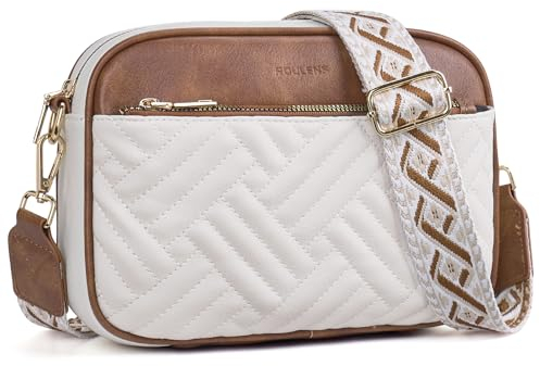 Roulens Gesteppte Damen Handy Umhängetasche, PU Leder Handy Schultertasche, Crossbody Bag für Damen mit Verstellbarem Breiter Gurt