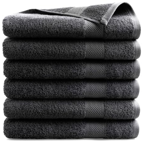 DoubleDry Große Handtücher Set 6-70 X 140cm, Flauschige Badehandtücher, Duschhandtücher aus 100% Baumwolle (Oeko-TEX MIG Certified)- 500 g/m², Große Handtücher für Bad und Dusche - Anthrazit