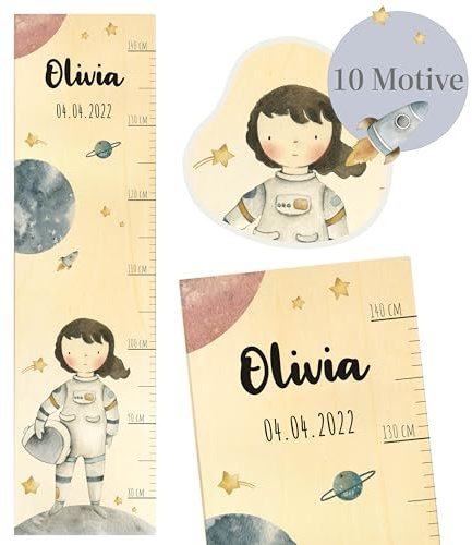 Geschenkfreude Messlatte Kinder personalsiert 80-140cm - mit Astronaut | Dekoration für Kinderzimmer, personalisierte Messlatte Kinder Holz, Geschenk Geburt für Junge und Mädchen