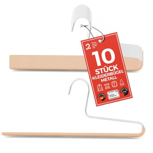 MAWA Cintres KH pour Pantalons, Jeans et Jupes, Lot de 10, 35 cm, Latte | Gain de Place, avec Une Barre, Ecoresponsable, Revêtement Antidérapant