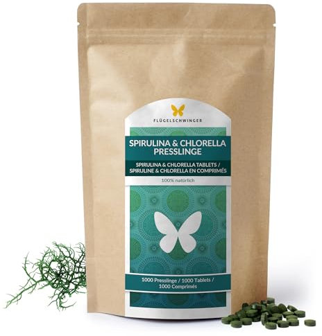 500g Spirulina & Chlorella Presslinge, 1000 Tabletten 'a 500mg, 100% natürlich, rückstandskontrolliert, Rohkostqualität, ohne Zusätze