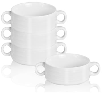 TAOCIGOU Juego de 4 cuencos para sopa de cebolla francesa, con asas, apilables, de cerámica, aptos para lavavajillas, horno, microondas, grandes cuencos (Moon