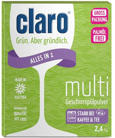claro Multi Spülmaschinenpulver, Phosphatfrei, Vegan, 120 Waschladungen