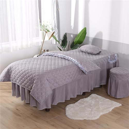 Surwin Massagetisch Bezug 4 Teilig Set, Bezug für Massageliege mit Loch Beauty SPA Gesichts Bettbezug Weiches Atmungsaktiv für Schönheits-08 (80x190cm,Grau)