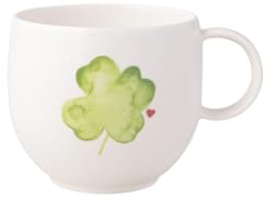 Villeroy & Boch – With Love Kaffeebecher Good Luck Weiß, Spülmaschinenfest, Mikrowellensicher, Kaffeetasse Kleeblatt, Heißgetränkebecher, Tasse, Geschenk, Premium Porzellan