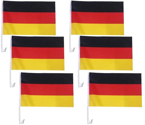 Deutschlandfahne Mit Stab 45 X 30 Cm Für Autofenster Deutschland Flagge Deutschlandflagge Groß Fanartikel Deko Autofahnen (6 Stück)