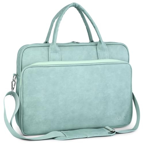 BAGZY Arbeitstasche Damen Leder Laptoptasche 14 Zoll 15,6 Zoll Groß Lehrertasche Damen Businesstasche Laptop Tasche Briefcases für Schul, Arbeits und Geschäftsreisen (Grün)