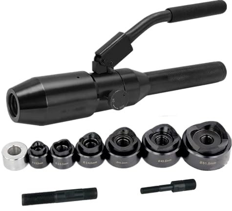 DDZJTPP Kit De Sacabocados Hidráulicos, Perforadora De Láminas De Metal Excavadora De Agujeros Hidráulica, Punzonadora De Chapa Metálica con 6 Troqueles, para Aluminio, Latón,Black