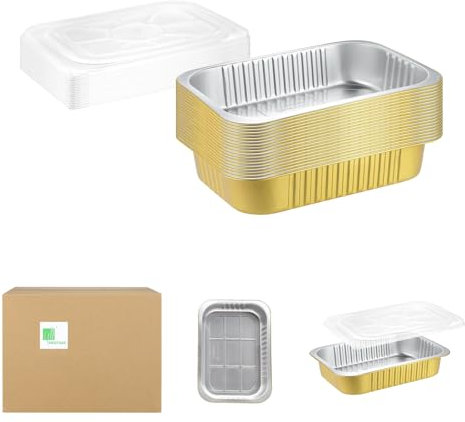 MESTAEK 11 x 7.5 Aluminum Foil Pans with Lids, 20 Pack | 2X Thicker Heavy Duty Disposable & Reusable Foil Pans | Oven Grill Microwave Safe | 74 oz Baking & Cooking Pans