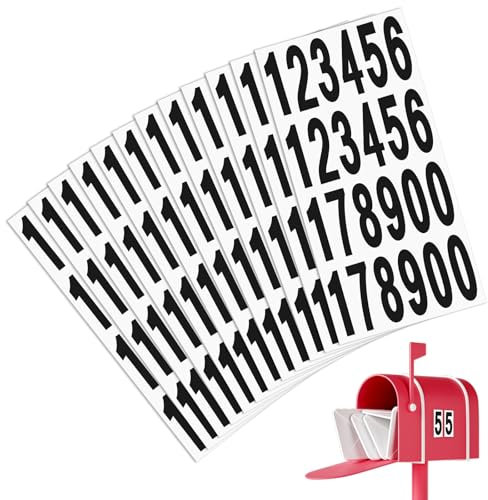 HJZHII 12 Blätter Hausnummer Klebend,7,5cm Hausnummer Aufkleber,Schwarz Zahlen Aufkleber Klebezahlen Wetterfest Selbstklebende Ziffern Vinyl Briefkasten Nummern 0-9 Wasser Wasserdichte für Postkasten
