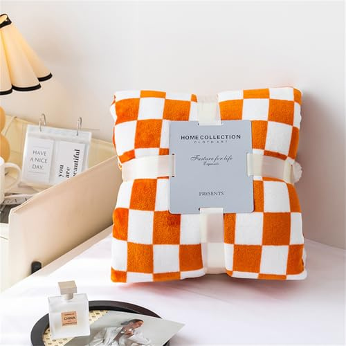 Highdi Kuscheldecke Flauschig, Schachbrett Winterdecke Warme Wohndecke Flauschige Decke Couchdecke Überwurf Fleecedecke als Tagesdecke Sofadecke Bett oder Sofaüberwurf Blanket (150 * 200CM,Orange)