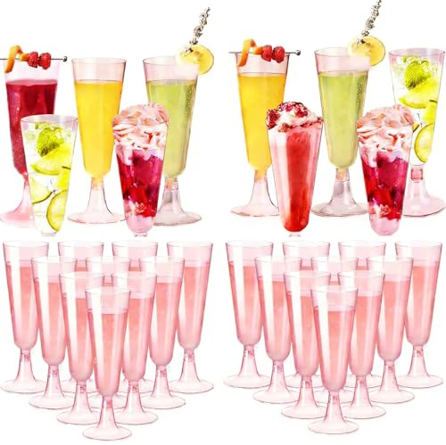 Champagnerflöten,30Transparente Champagnerflöten Aus Hochwertigem Kunststoff Mit Goldglitter,Cocktail, Dessert,Stielglas 150 Ml,Wiederverwendbar,Geeignet Für Hochzeiten,Geburtstage Und Partys (Rosa)