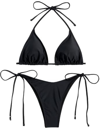 Maillot de Bain Bikini Triangle à Nouer, Rouge Vif, Style Brésilien