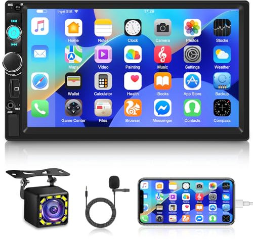 Techschermo Double Din Car Stereo Bluetooth - 7 Inch HD Touch Screen Car Radio - Mirror Link/EQ Audio/FM Radio/Steering Wheel Control/USB/Seven Color Backlight + 12leds Backup Camera