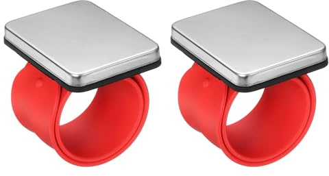 sourcing map 2pcs Magnetic Wrist Sewing Pin Holder Magnetic Pincushion with Wristband Silicone Strap Pin Cushion for Sewing Quilting Hair Clips, Red