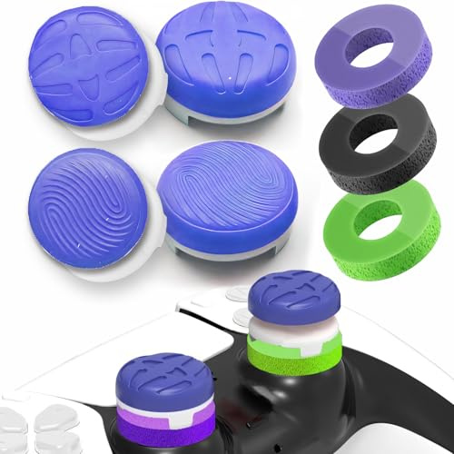 TEUVO PS5 Controller Thumbstick Grips Set - 4Pcs PS5 Thumb Grips Caps + 3Pcs Precision Rings Aim Assist PS4 Controller Thumbstick Caps Silicone Joystick Accessories Kit, Improved Comfort & Accuracy