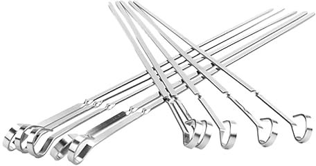 SEWOART Brochettes de Barbecue Bords Lisses en Acier Inoxydable Plates Lot de 10 Crochet Courbé, pour Grillades en Plein Air