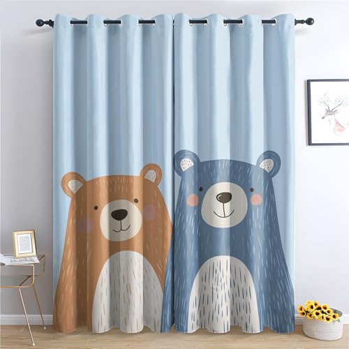 Luxfieo Bär Vorhänge Kinder Cartoon Safari Tiere Vorhang Blickdicht Gardinen 300cm Lang Verdunklungsvorhänge mit Ösen Thermovorhang für Wohnzimmer Schlafzimmer Kinderzimmer Fenster Deko 2er Set T#331