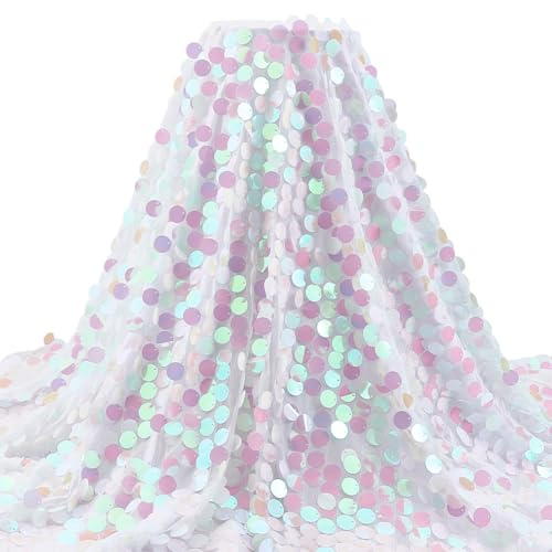 PH PandaHall The Yard - Tela de lentejuelas iridiscente con purpurina brillante de 1,2 m de ancho, tela de sirena brillante, tela de malla con lentejuelas de 18 mm para bodas, fiestas, costura