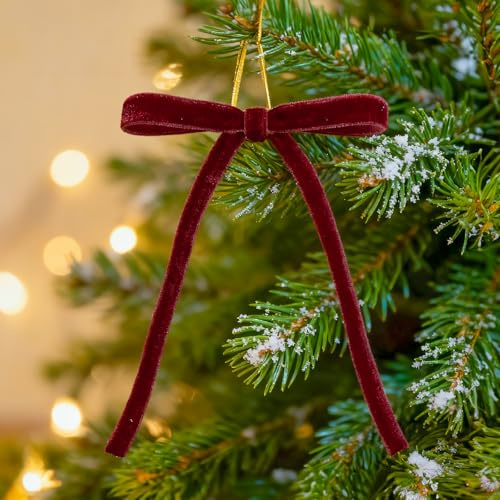 G2PLUS 24 Lazos de Terciopelo de Navidad: Lazos de Regalo con Alambre Burdeos,13x18cm Bowknot para Árbol de Navidad, Corona y Envoltura de Regalos