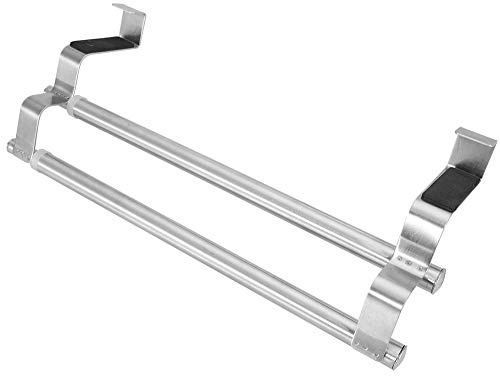 Over-Door Towel Rail, Single/Double bar Retractable Bathroom Towel Rack, Silver Stainless Steel Non-Drilled Door Back Holder, for Cabinets & Kitchen (Double bar)