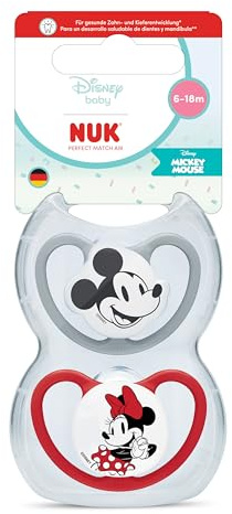 NUK Perfect Match Air nappflaskor för bebisar | 6-18 månader | Ortodontiska nappar som främjar luftflöde och förhindrar dregelutslag | 95% acceptans hos bebisar** | Minnie Mouse | 2 stycken