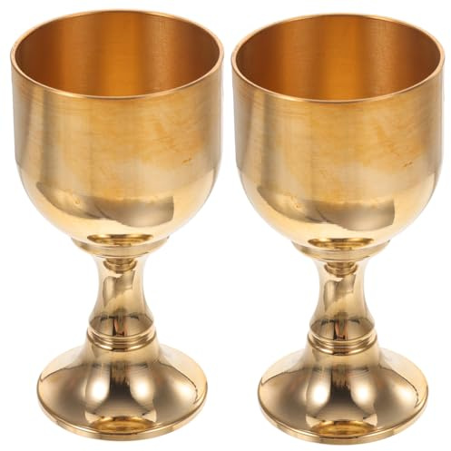 VALICLUD Copa China Retro de Latón Dorado, Juego de 2 Piezas Tipo Goblet