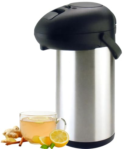 5 Litre Stainless Steel Airpot Flask – Large Thermal Hot & Cold Drink Dispenser with Push Button Lid – Keeps Tea & Coffee Hot for 12H / Cold 24H – Ideal for Home, Office, Catering & Outdoor Use