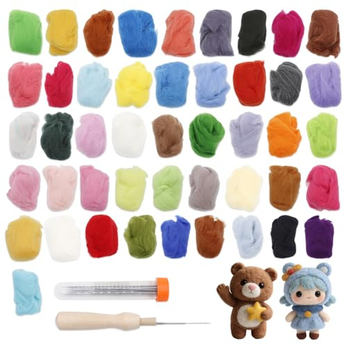 Tbintul46 Farben/138g Filzwolle Märchenwolle Roving filzen Nadelfilzen Starter Set für Nassfilzen und Trockenfilzen DIY Handwerk Deko