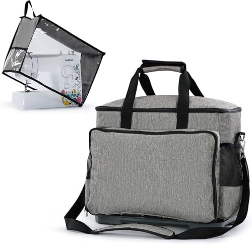WISEPRO Sewing Machine Bag with Hard Bottom & Pockets - Includes Protective Cover, Handle & Shoulder Strap, Heavy Duty Sewing Machine Carrying Case,Fits Most Standard Singer, Brother, Janome Machines