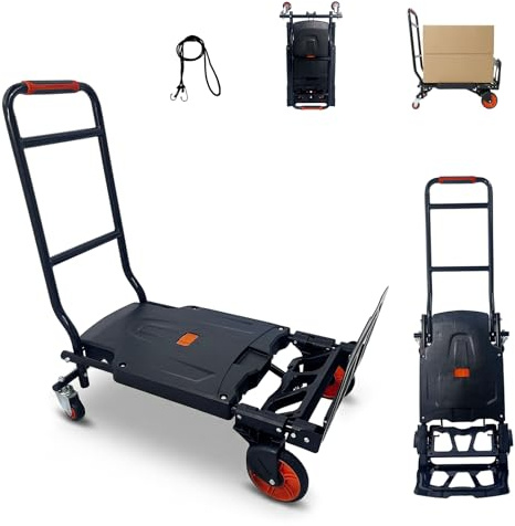 MediHoist 2-in-1 Sackkarre Klappbar 200 kg Tragkraft, Orange | Kombiniert Plattformwagen und Sackkarre, Für Umzug & Garten, Ohne Montage
