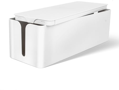 ZUPAPJO Plegable Caja Organizadora Cables, Caja Cables Organizador de Plástico para Ocultar Enchufes Eléctricos, Antideslizante, Apto para Oficina y Hogares, Blanco (40 x 14,5 x 12,7 cm)