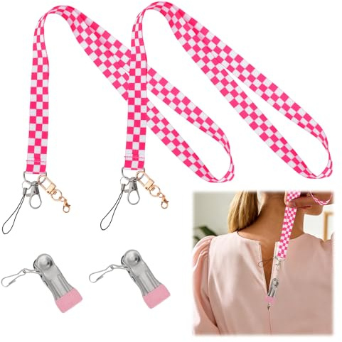 2pz Vestito Cerniera Tirante Aiutante con Ganci, Assistente Cerniera a Una Mano per Vestiti Utile Strumento Tirante Aiuto per Donne Sole Anziani Viaggiatori & Unghie Lunghe (Rosa)