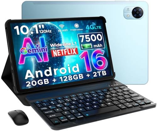 DOOGEE Tab G5 Android 16 Tablet mit Tastatur Gemini AI Tablet 10 Zoll 20GB + 128GB, 7500mAh Akku T7200 Octa Core 8mm Ultradünn Android Tablets mit SIM Card Slot 4G LTE Widevine L1/ Stift/ Maus/ Hülle