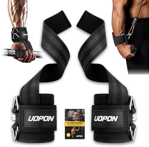 Zughilfen Krafttraining, 2-in-1 Lifting Straps mit Doppel-D-Ring | Anti-Rutsch Zughilfen für Bodybuilding, Kreuzheben, Kabelzugübungen und Fitness - Gym Zughilfen für Herren