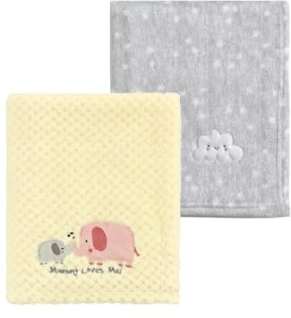 CREVENT 2 st 75 cm x 100 cm söta mysiga fluffiga varma babyfiltar för spädbarn småbarn sängkläder spjälsäng barnvagn – grått moln + elefant