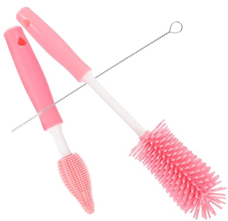 BESPORTBLE Brosse de Nettoyage pour Biberons en Silicone Souple Set Multifonction Brosse Longue pour Tétines et Pailles Coloris Cerise Rouge Adaptée à L’Entretien Quotidien des Bouteilles